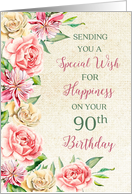 Country Watercolor Flowers 90th Birthday Card