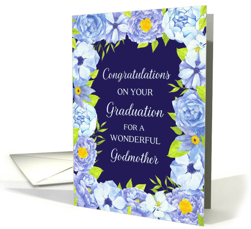 Blue Watercolor Flowers Godmother Congratulations on Graduation card