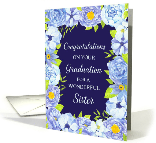 Blue Watercolor Flowers Sister Congratulations on Graduation card