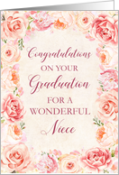 Pink Watercolor Flowers Niece Congratulations on Graduation card