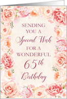 Blush Pink Watercolor Flowers 65th Birthday Card
