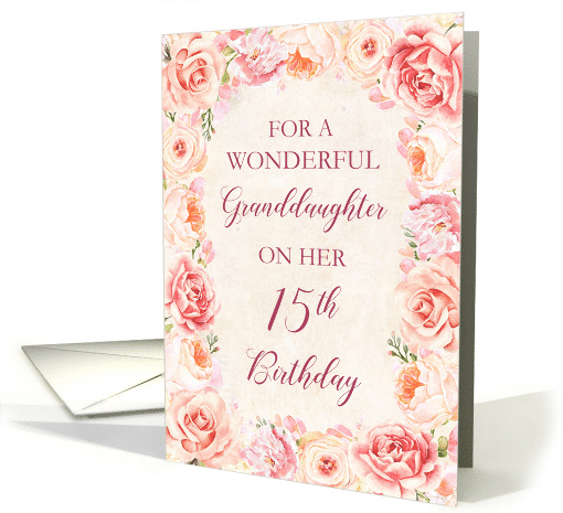 Blush Pink Watercolor Flowers Granddaughter 15th Birthday card