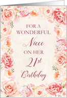 Blush Pink Watercolor Flowers Niece 21st Birthday Card