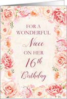Blush Pink Watercolor Flowers Niece 16th Birthday Card