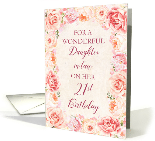 Blush Pink Watercolor Flowers Daughter in Law 21st Birthday card