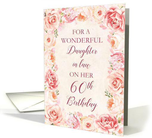 Blush Pink Watercolor Flowers Daughter in Law 60th Birthday card