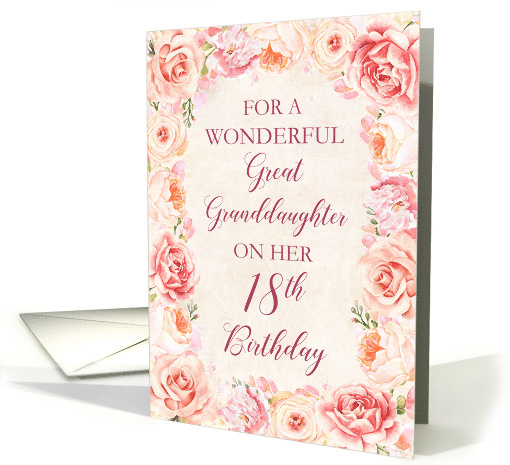 Pink Watercolor Flowers Great Granddaughter 18th Birthday card