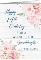Pink Watercolor Flowers Rustic Granddaughter 14th Birthday Card