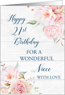 Pink Watercolor Flowers Rustic Niece 21st Birthday Card