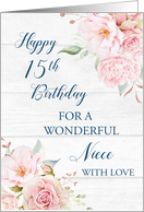 Pink Watercolor Flowers Rustic Niece 15th Birthday Card