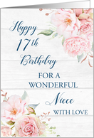 Pink Watercolor Flowers Rustic Niece 17th Birthday Card