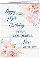 Pink Watercolor Flowers Rustic Niece 19th Birthday Card