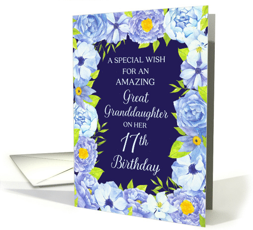 Blue Watercolor Flowers Great Granddaughter 17th Birthday card