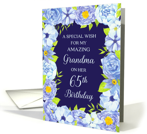 Blue Watercolor Flowers Grandma 65th Birthday card (1857154)
