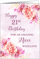 Pink Purple Watercolor Flowers Niece 21st Birthday Card