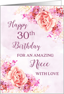 Pink Purple Watercolor Flowers Niece 30th Birthday Card