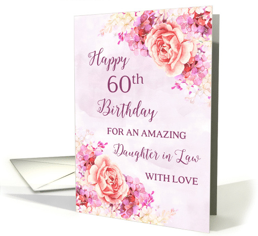 Pink Purple Watercolor Flowers Daughter in Law 60th Birthday card