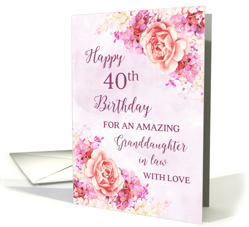 Pink Purple Watercolor Flowers Granddaughter in Law 40th Birthday card