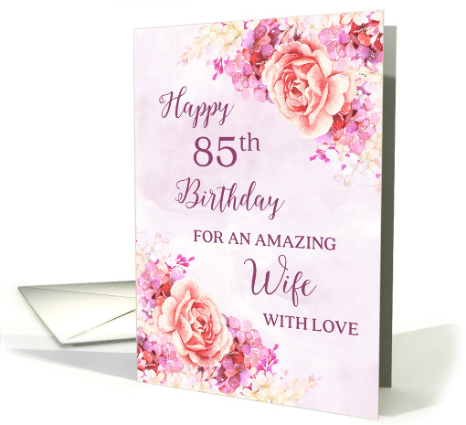 Pink Purple Watercolor Flowers Wife 85th Birthday card (1861002)