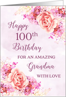 Pink Purple Watercolor Flowers Grandma 100th Birthday Card