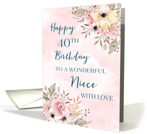 Pink Watercolor Flowers Niece 40th Birthday card (1862138)