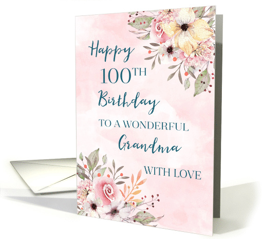 Pink Watercolor Flowers Grandma 100th Birthday card (1862466)
