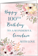 Pink Watercolor Flowers Grandma 100th Birthday Card