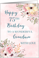 Pink Watercolor Flowers Grandma 75th Birthday Card