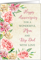 Country Watercolor Flowers Mom and Step Dad Anniversary Card