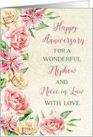 Country Watercolor Flowers Nephew and Niece in Law Anniversary Card