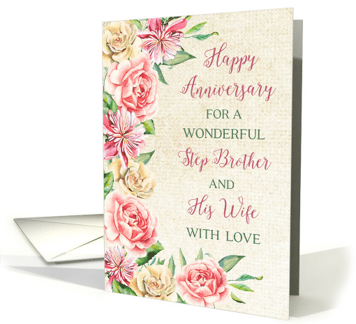 Country Watercolor Flowers Step Brother and his Wife Anniversary card