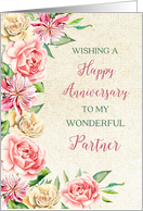Country Watercolor Flowers Partner Anniversary Card