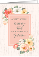 Rustic Peach Watercolor Flowers Godmother Birthday Card