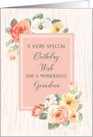 Rustic Peach Watercolor Flowers Grandma Birthday Card