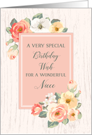 Rustic Peach Watercolor Flowers Niece Birthday Card