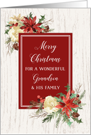 Rustic Floral Grandson and his Family Merry Christmas card