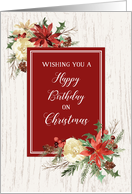 Rustic Floral Happy Birthday on Christmas card