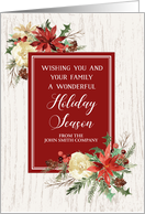 Rustic Floral Custom Name Business Christmas Holiday card