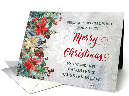 Winter Floral Daughter and Daughter in Law Merry Christmas card