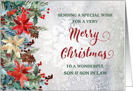 Winter Floral Son and Son in Law Merry Christmas card