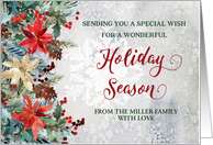 Winter Floral Custom Family Name Christmas card