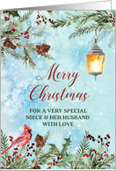 Snowy Winter Greenery Niece and her Husband Merry Christmas card