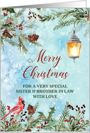 Snowy Winter Greenery Sister and Brother in Law Merry Christmas card
