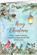 Snowy Winter Greenery Cousin and her Husband Merry Christmas card