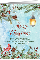 Snowy Winter Greenery Daughter and Daughter in Law Merry Christmas card