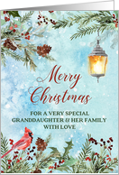 Snowy Winter Greenery Granddaughter and her Family Merry Christmas card