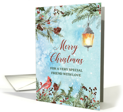 Snowy Winter Greenery Friend Merry Christmas card (1884294)