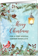 Snowy Winter Greenery Godson Merry Christmas card