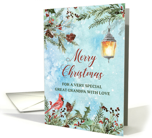 Snowy Winter Greenery Great Grandpa Merry Christmas card (1884334)