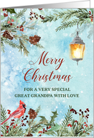 Snowy Winter Greenery Great Grandpa Merry Christmas card